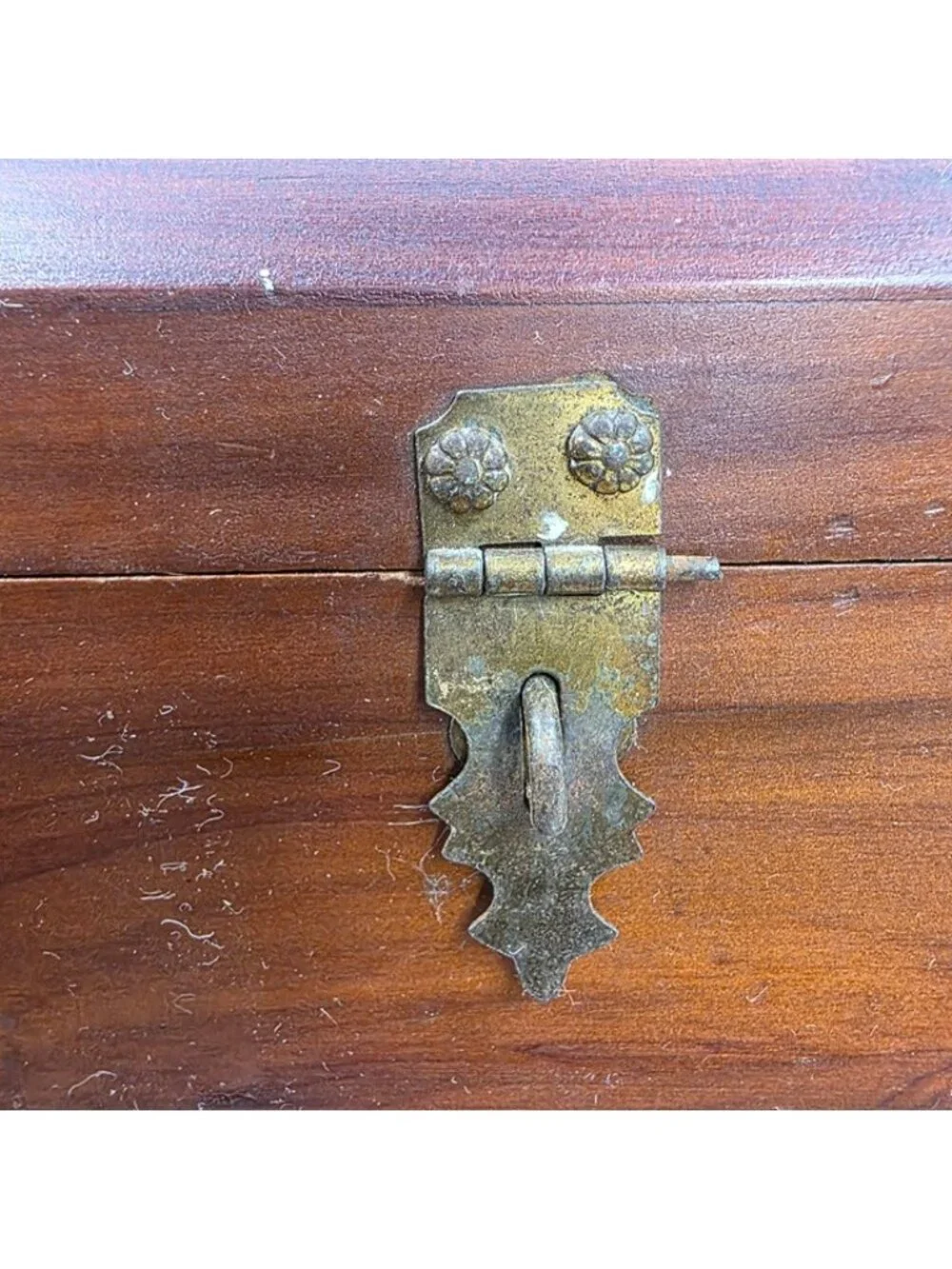 Vintage Cedar Jewelry Trinket Box Ornate Brass Hardware
